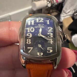 Invicta Blue Dial Watch with Silver Case and Orange Strap